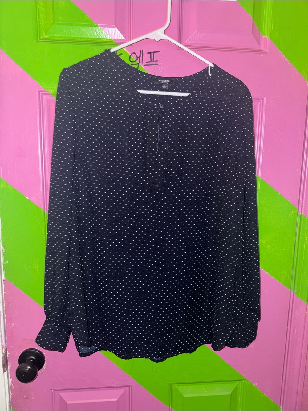 Black Polka Dot Long Sleeve Blouse